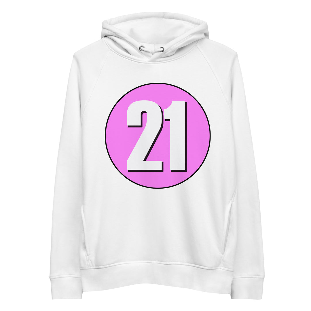 Unisex pullover hoodie: White on Pink 21