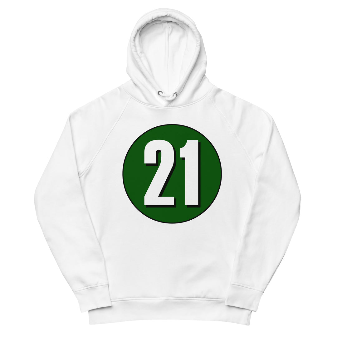 Unisex pullover hoodie: White on Hunter Green 21