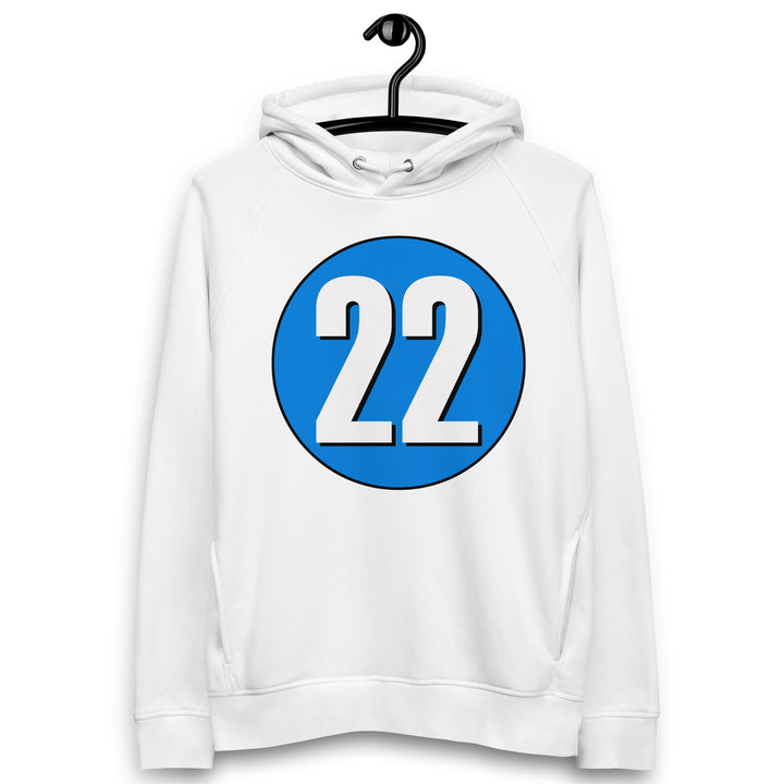 Unisex pullover hoodie: White on Blue 22