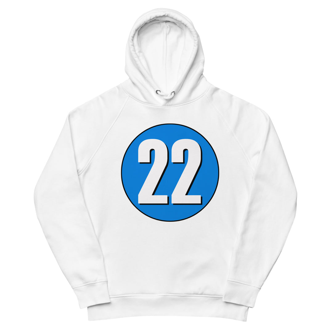 Unisex pullover hoodie: White on Blue 22