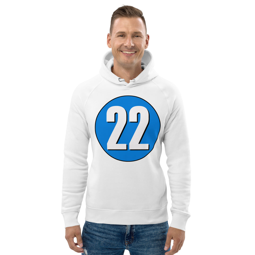 Unisex pullover hoodie: White on Blue 22