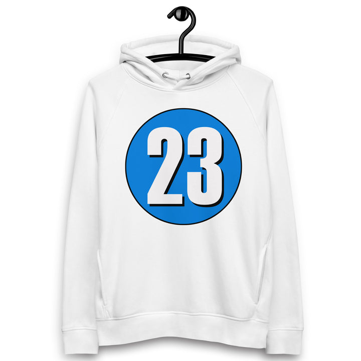 Unisex pullover hoodie: White on Blue 23