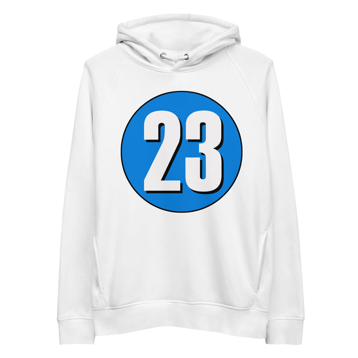 Unisex pullover hoodie: White on Blue 23