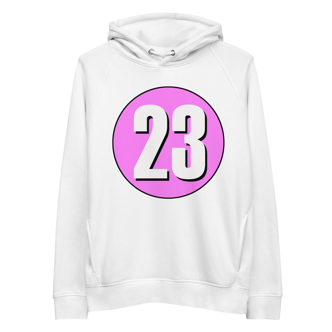 Unisex pullover hoodie: White on Pink 23