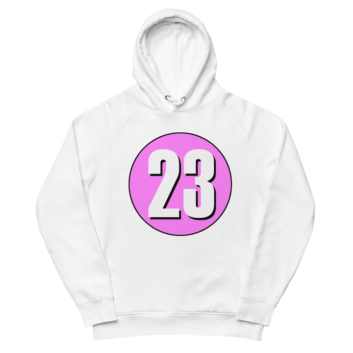 Unisex pullover hoodie: White on Pink 23