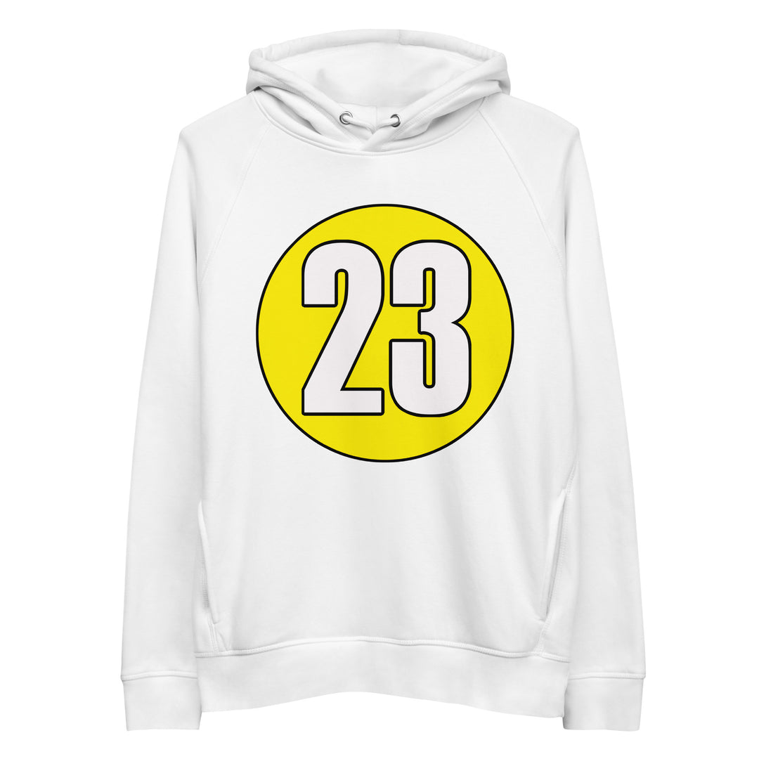 Unisex pullover hoodie: White on Yellow 23