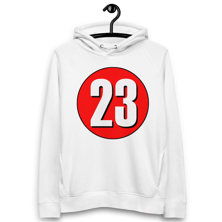 Unisex pullover hoodie: White on Red 23