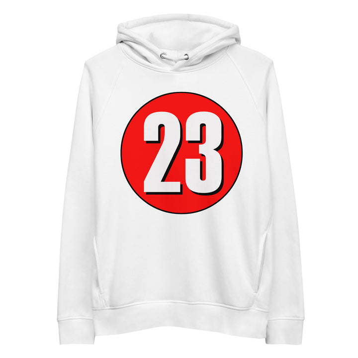 Unisex pullover hoodie: White on Red 23