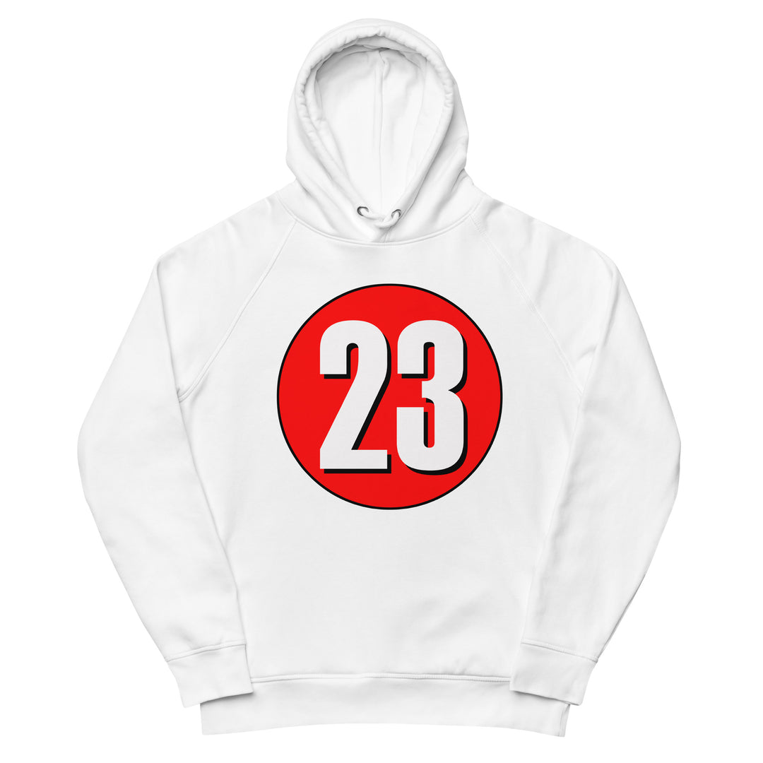 Unisex pullover hoodie: White on Red 23