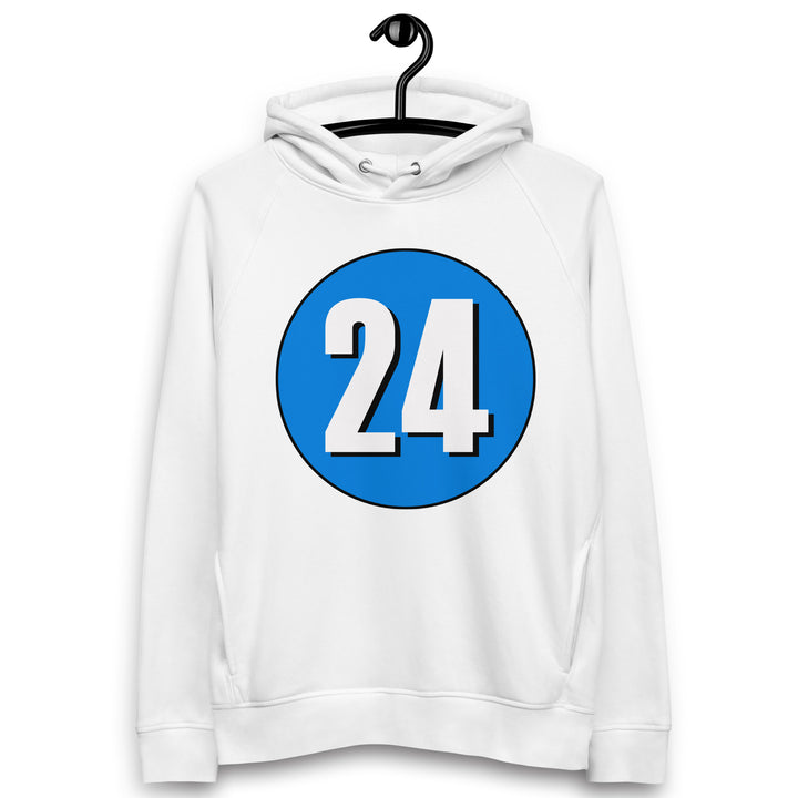 Unisex pullover hoodie: White on Blue 24