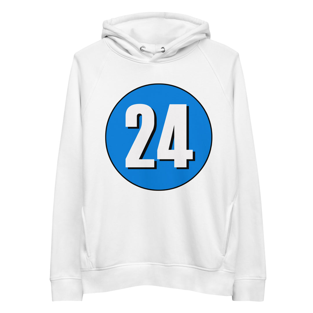 Unisex pullover hoodie: White on Blue 24