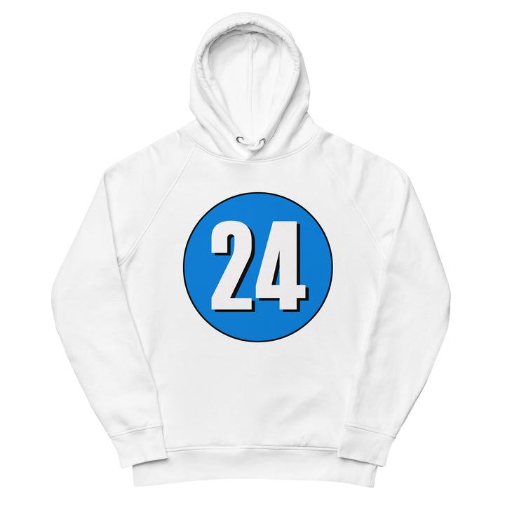 Unisex pullover hoodie: White on Blue 24