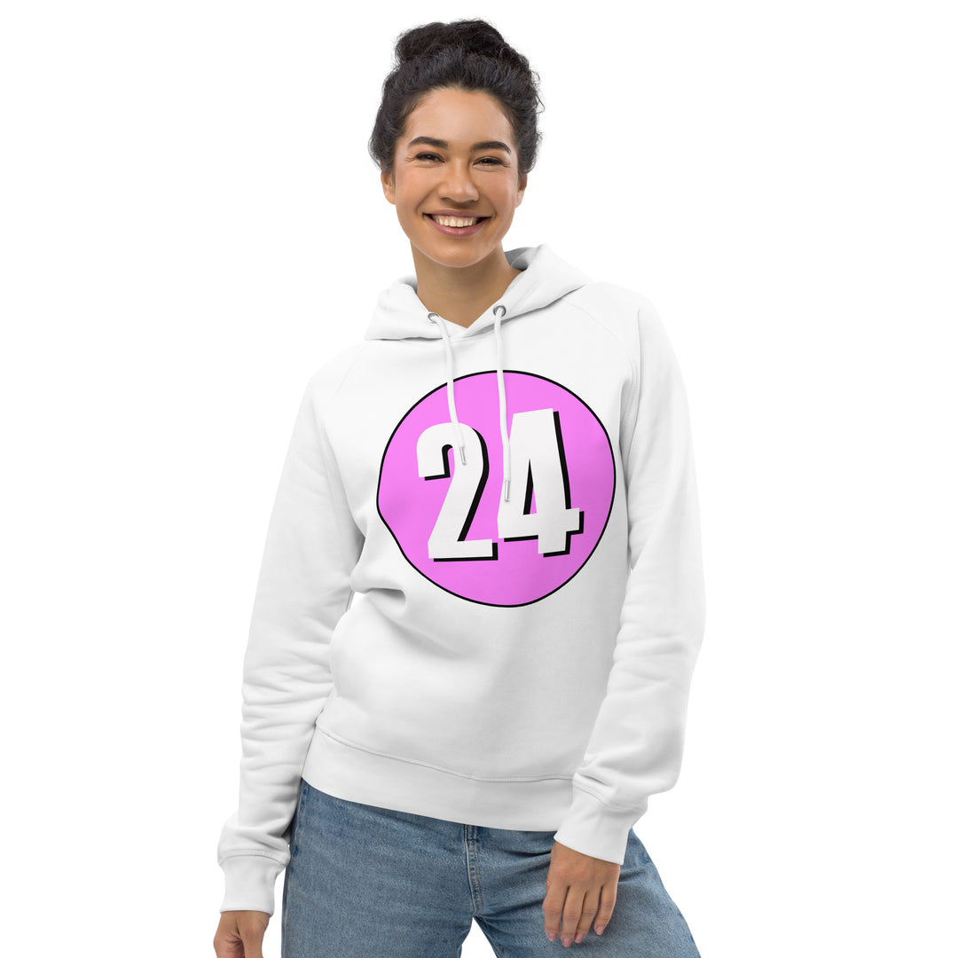 Unisex pullover hoodie: White on Pink 24