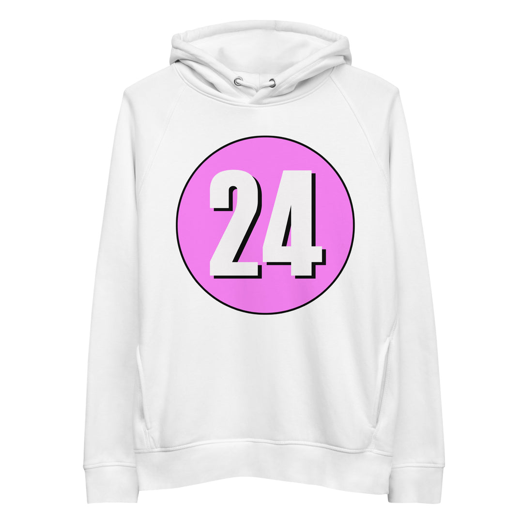 Unisex pullover hoodie: White on Pink 24