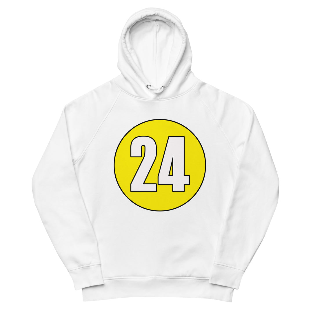 Unisex pullover hoodie: White on Yellow 24