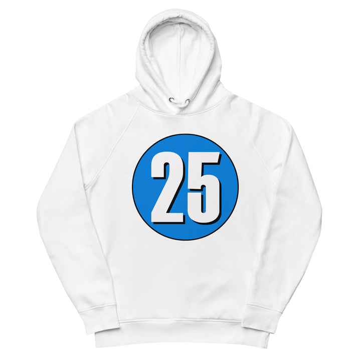 Unisex pullover hoodie: White on Blue 25