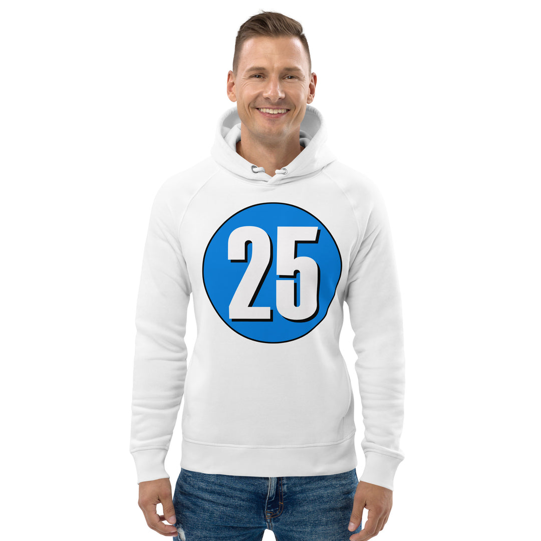 Unisex pullover hoodie: White on Blue 25