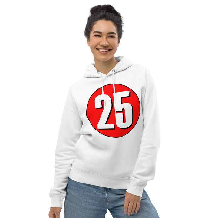 Unisex pullover hoodie: White on Red 25