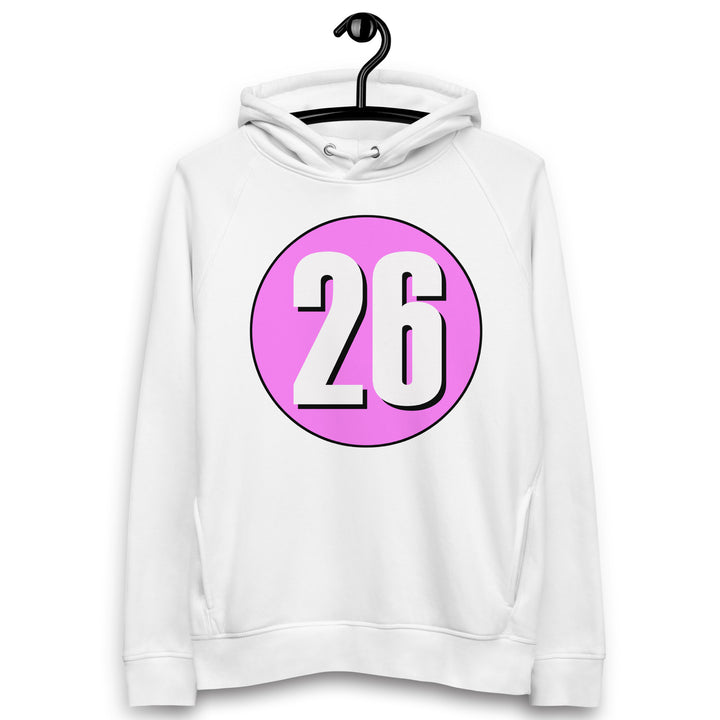 Unisex pullover hoodie: White on Pink 26