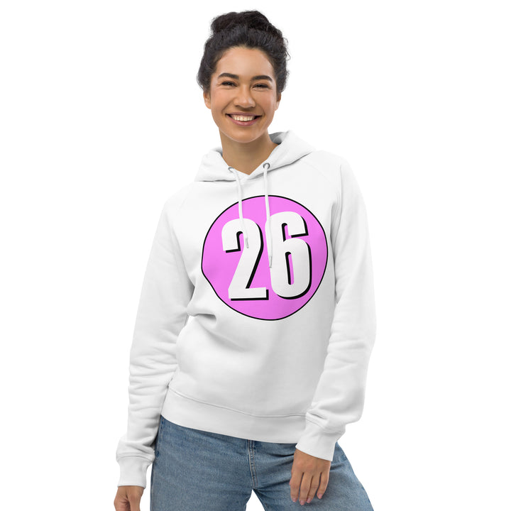 Unisex pullover hoodie: White on Pink 26