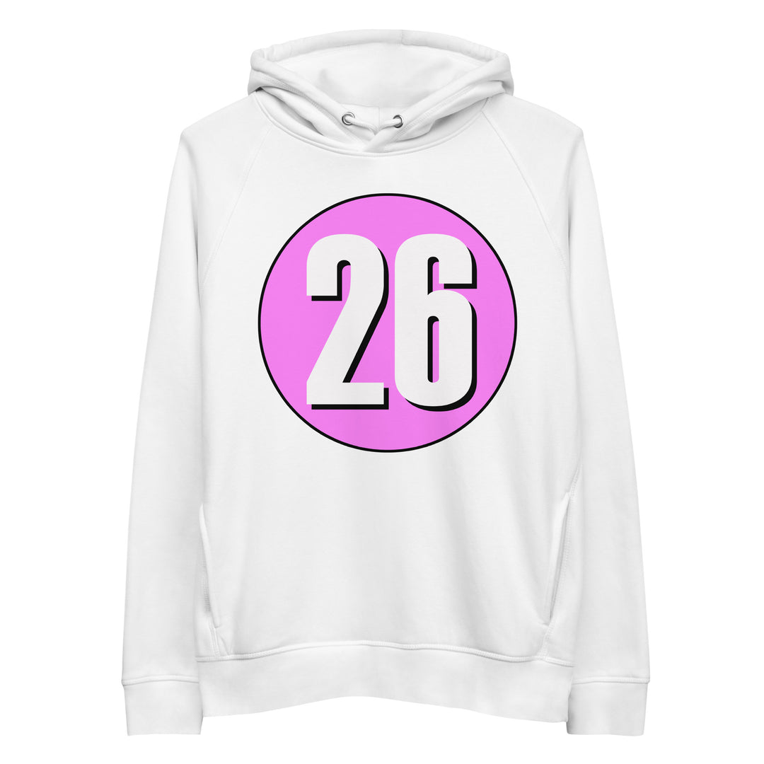 Unisex pullover hoodie: White on Pink 26