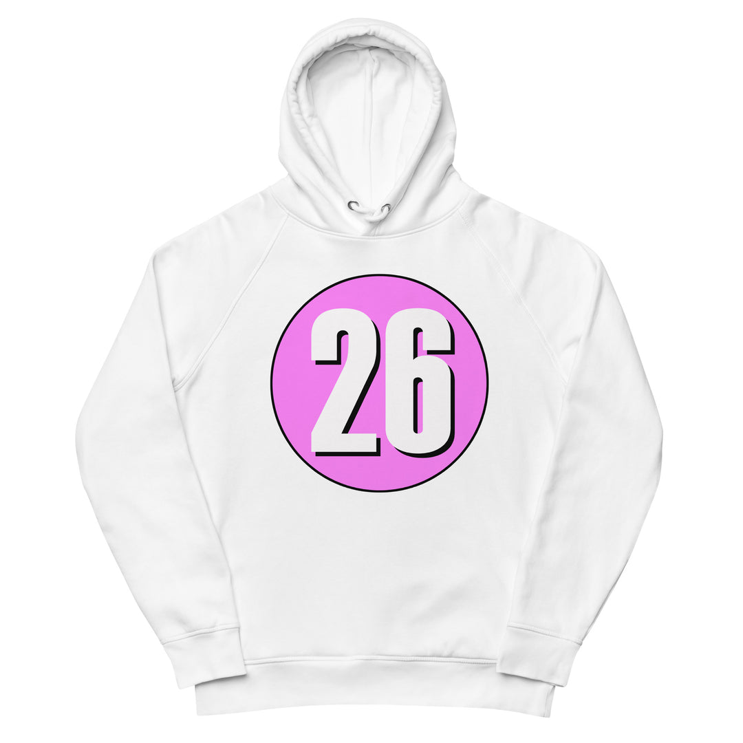 Unisex pullover hoodie: White on Pink 26