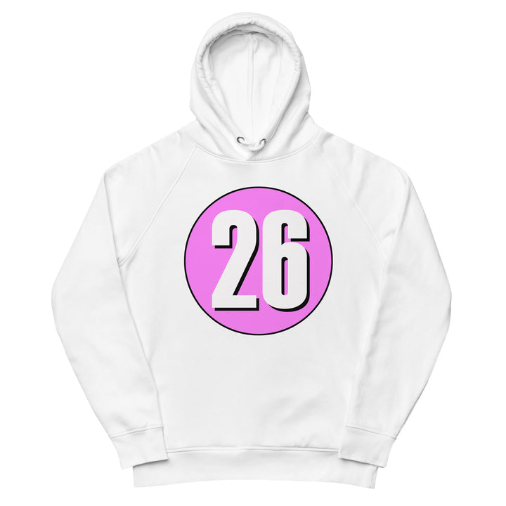 Unisex pullover hoodie: White on Pink 26