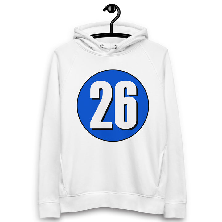 Unisex pullover hoodie: White on Periwinkle 26