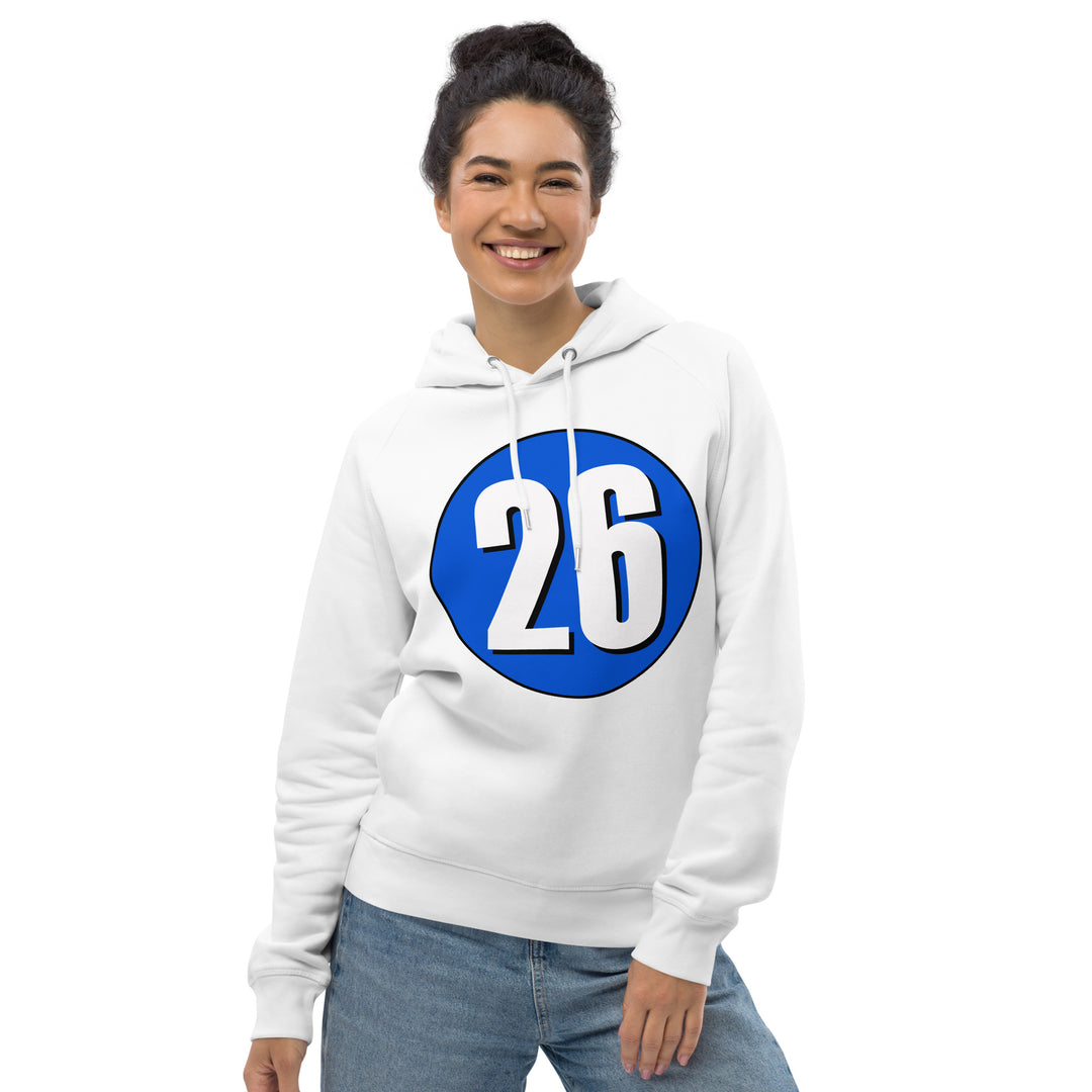 Unisex pullover hoodie: White on Periwinkle 26