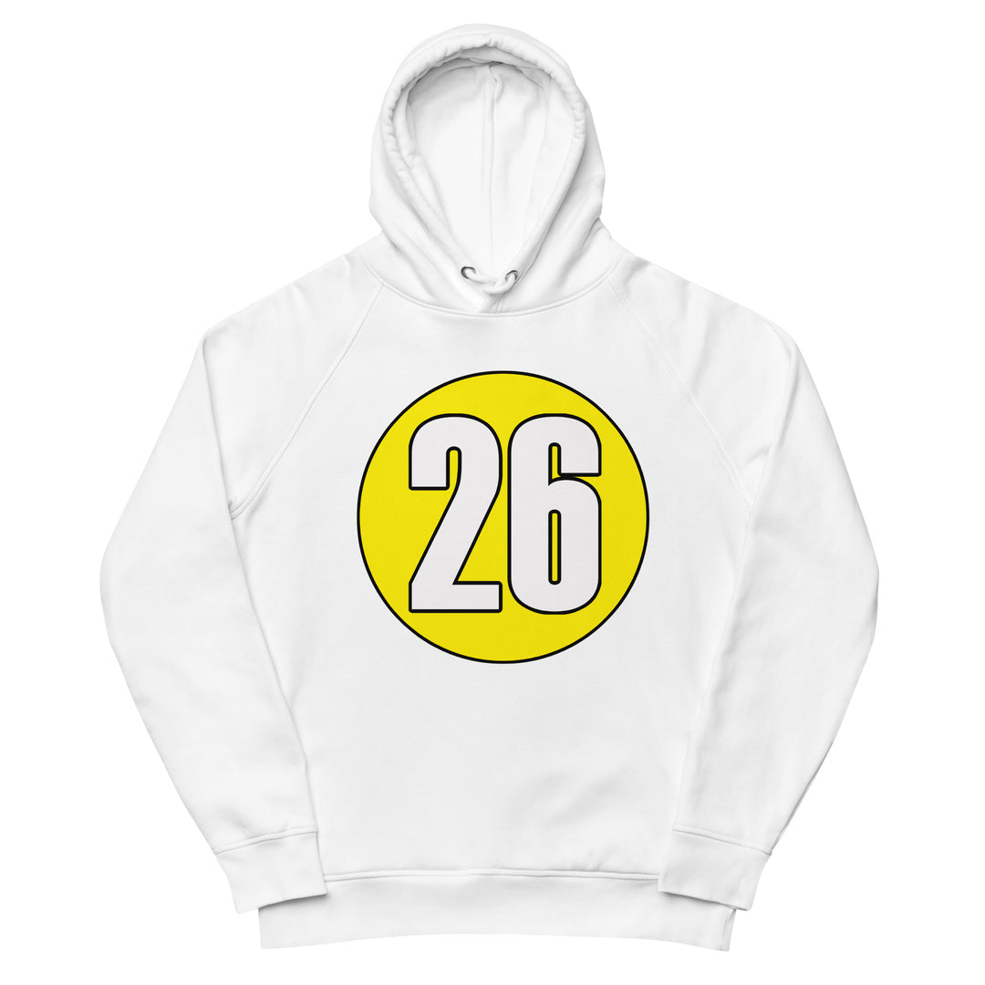 Unisex pullover hoodie: White on Yellow 26