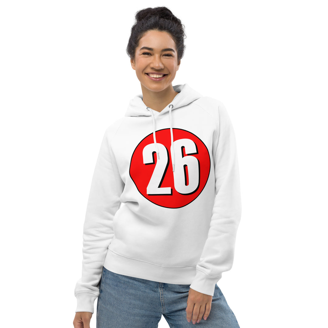 Unisex pullover hoodie: White on Red 26