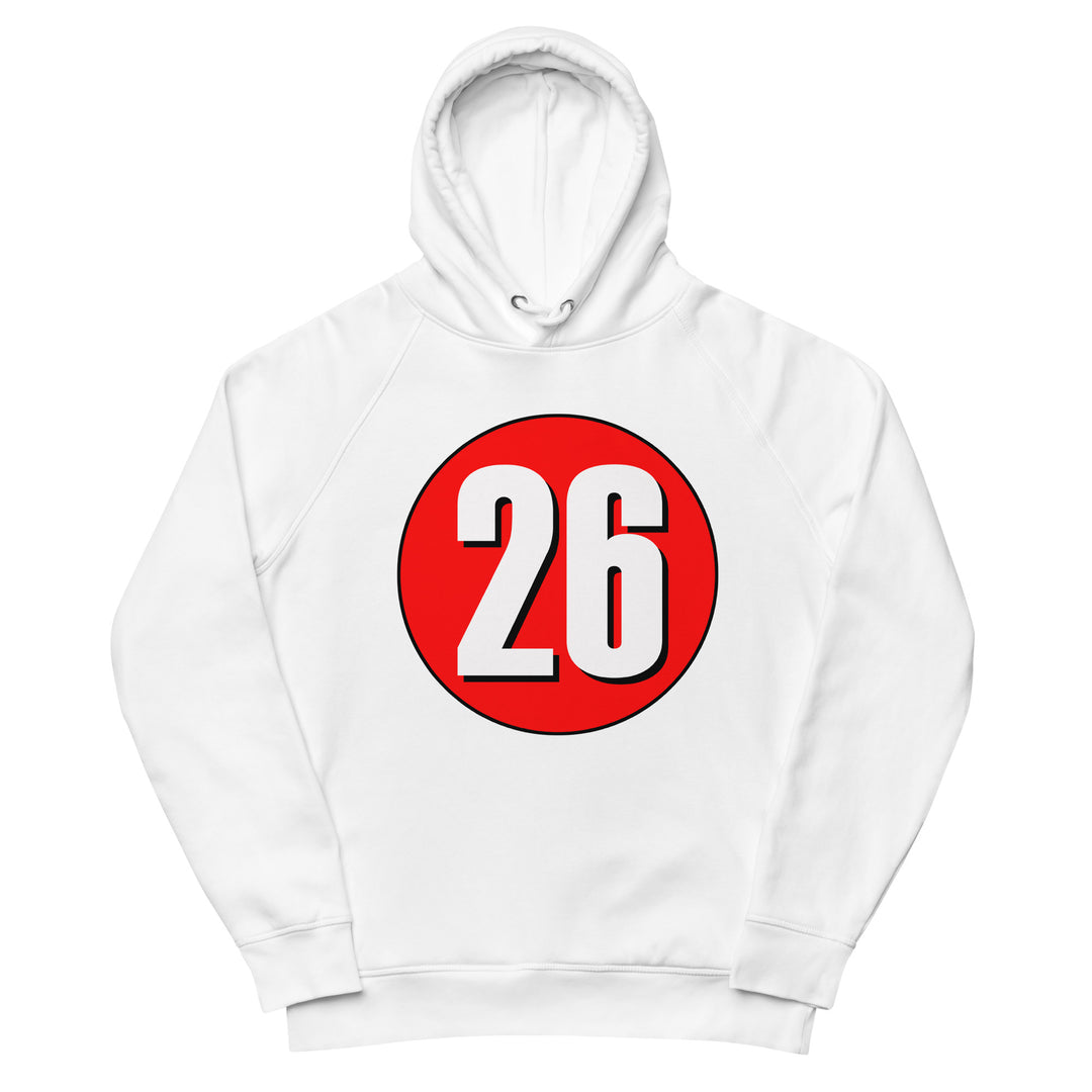 Unisex pullover hoodie: White on Red 26