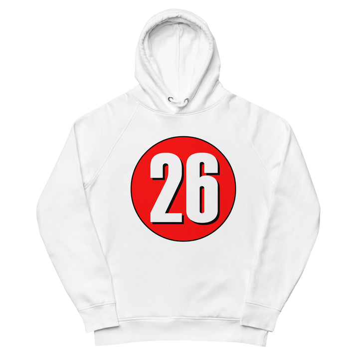 Unisex pullover hoodie: White on Red 26