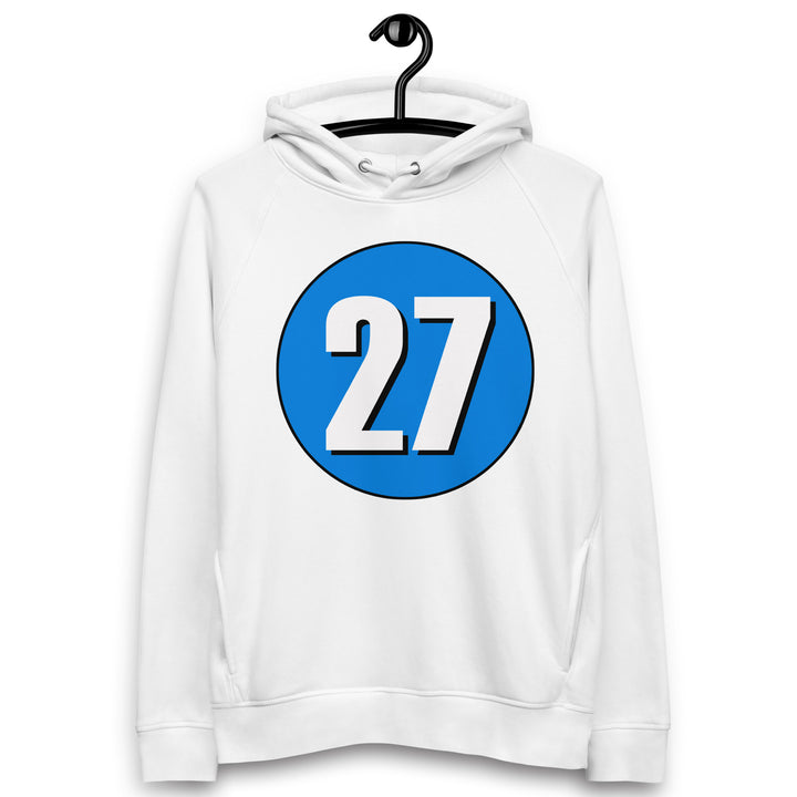 Unisex pullover hoodie: White on Blue 27