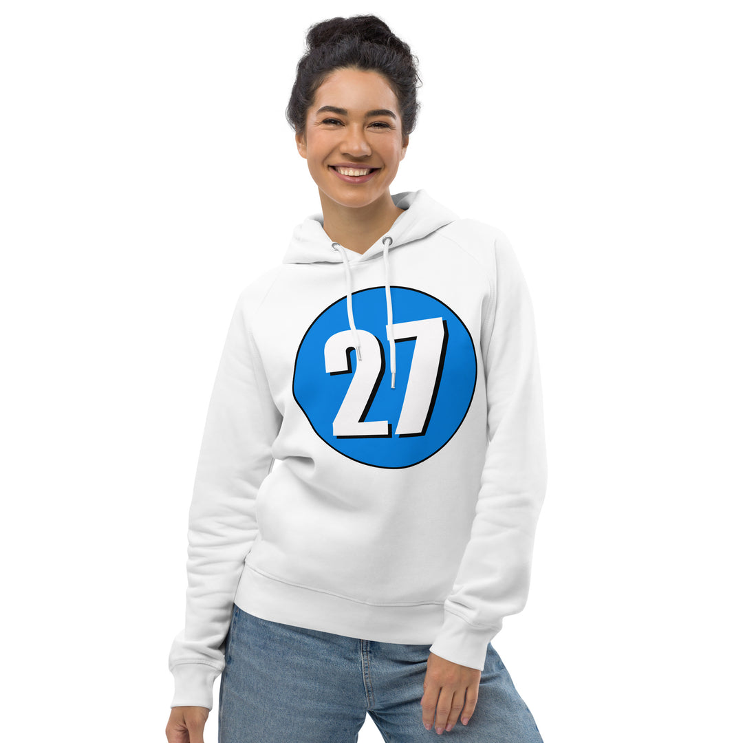 Unisex pullover hoodie: White on Blue 27