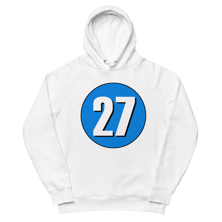 Unisex pullover hoodie: White on Blue 27