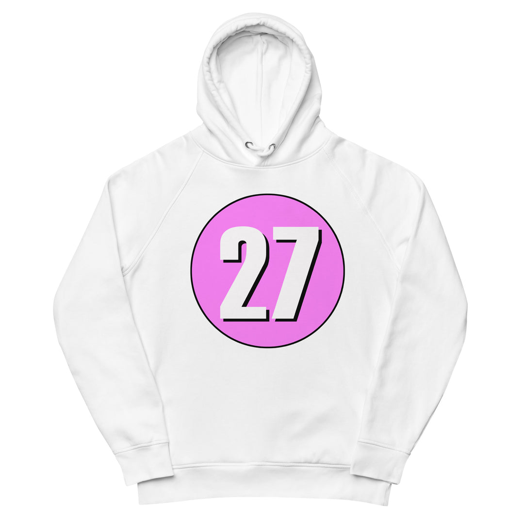 Unisex pullover hoodie: White on Pink 27