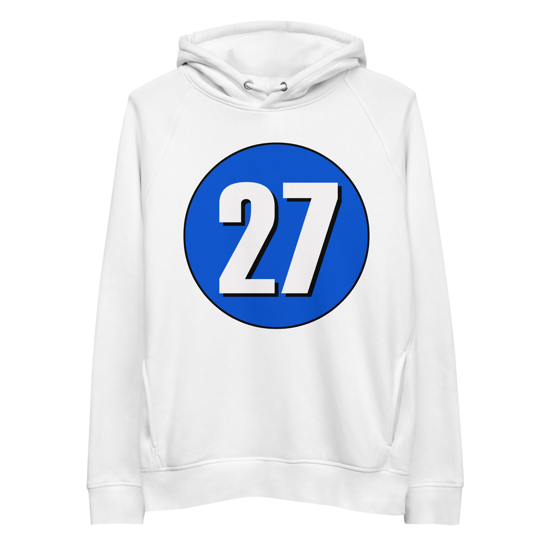 Unisex pullover hoodie: White on Periwinkle 27