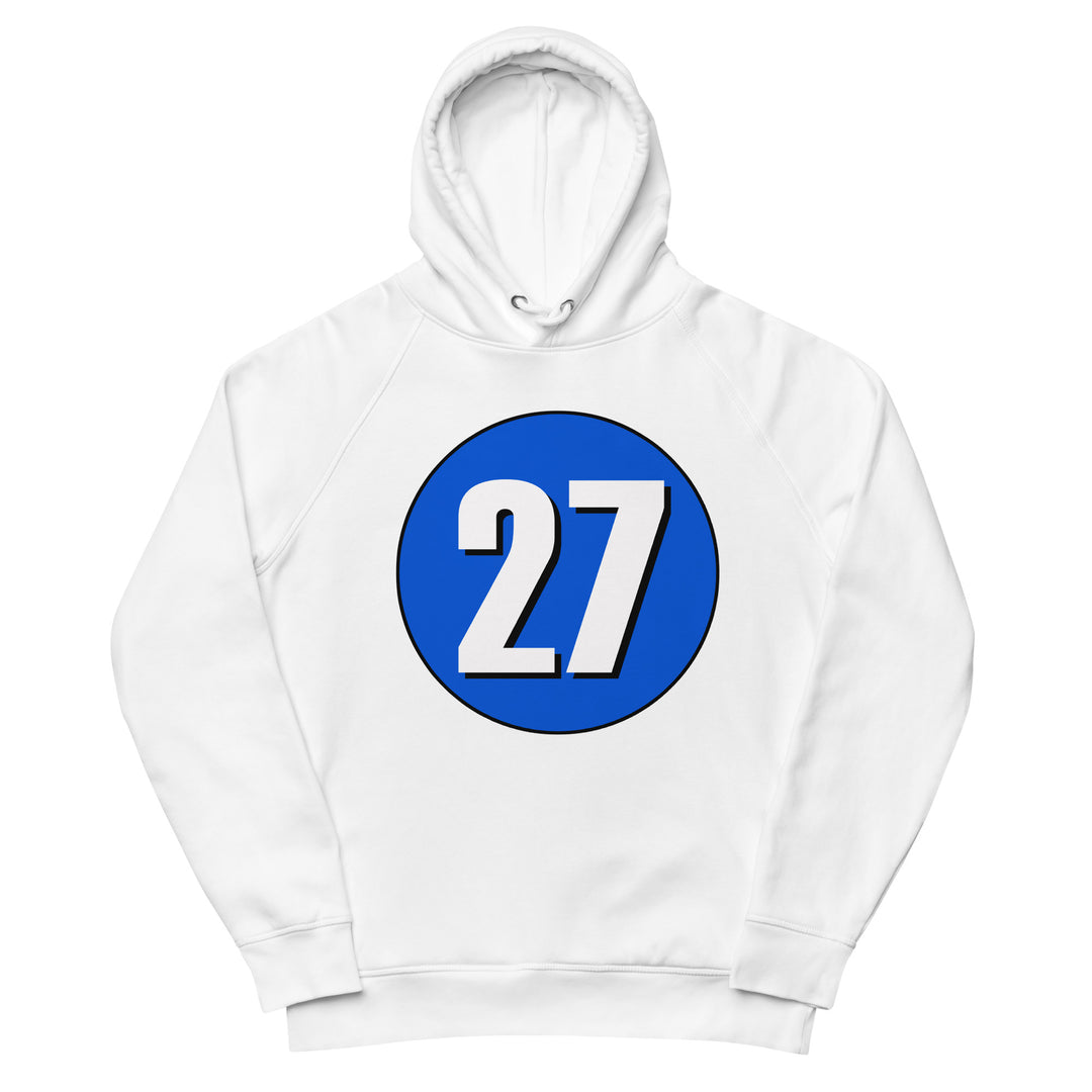 Unisex pullover hoodie: White on Periwinkle 27