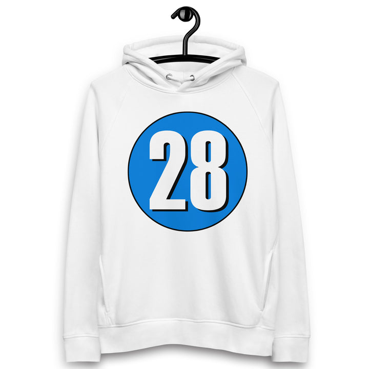 Unisex pullover hoodie: White on Blue 28