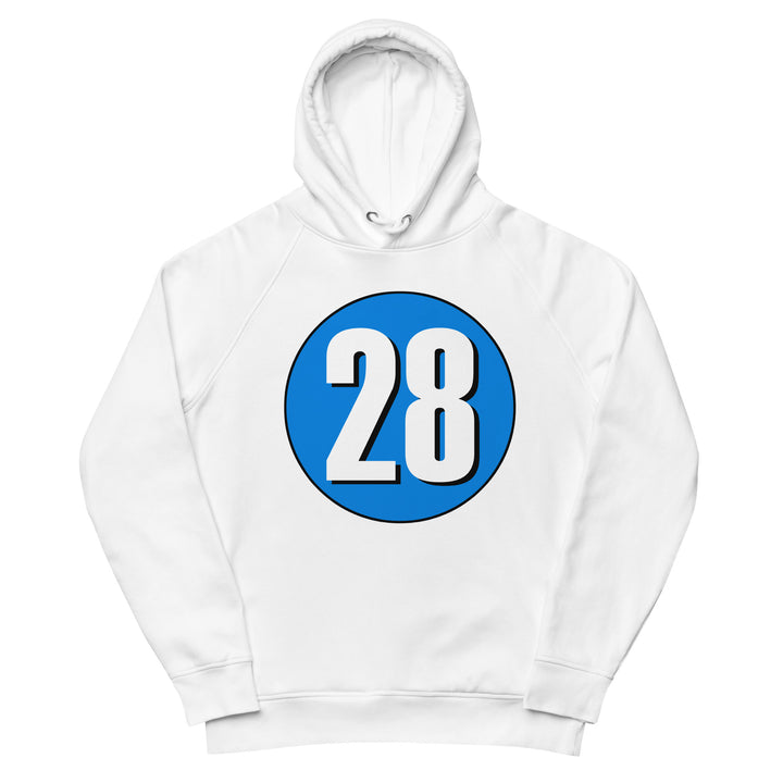 Unisex pullover hoodie: White on Blue 28