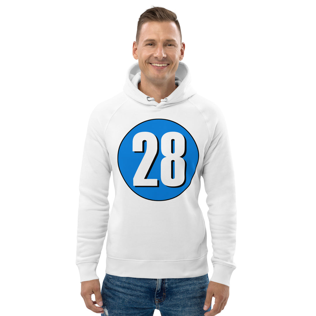 Unisex pullover hoodie: White on Blue 28