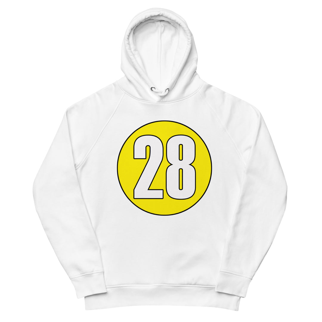 Unisex pullover hoodie: White on Yellow 28