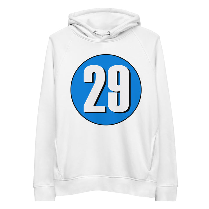 Unisex pullover hoodie: White on Blue 29