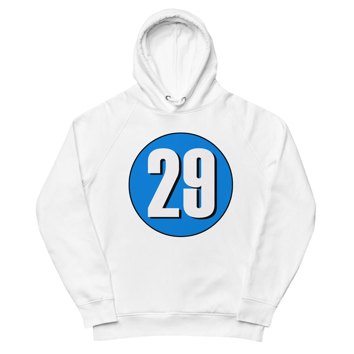 Unisex pullover hoodie: White on Blue 29