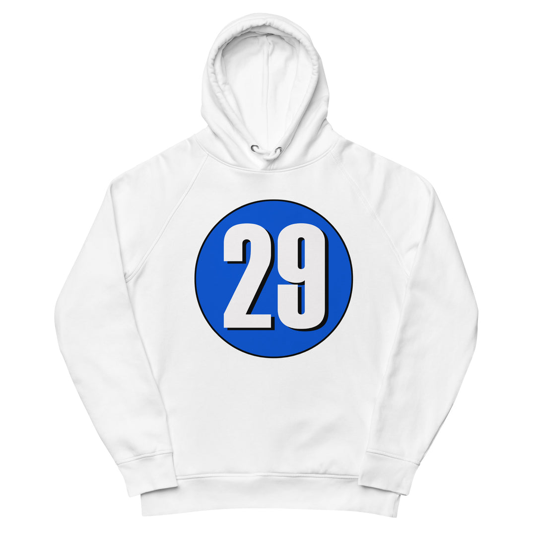 Unisex pullover hoodie: White on Periwinkle 29