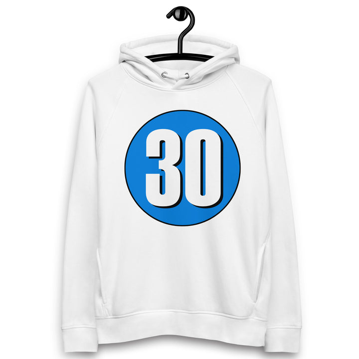 Unisex pullover hoodie: White on Blue 30