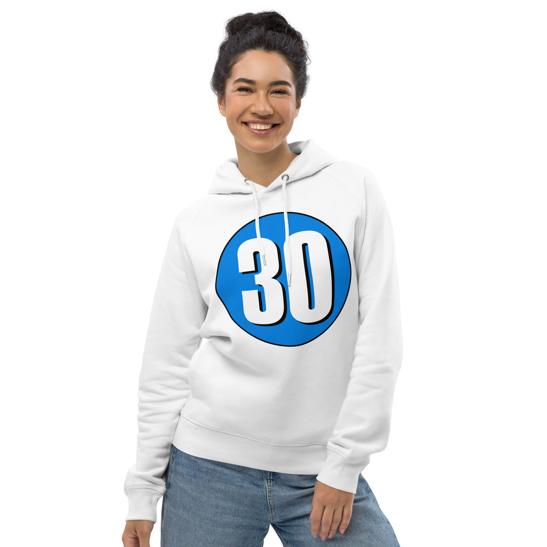 Unisex pullover hoodie: White on Blue 30