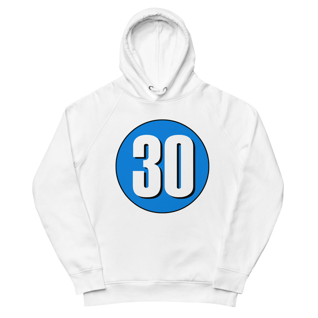 Unisex pullover hoodie: White on Blue 30