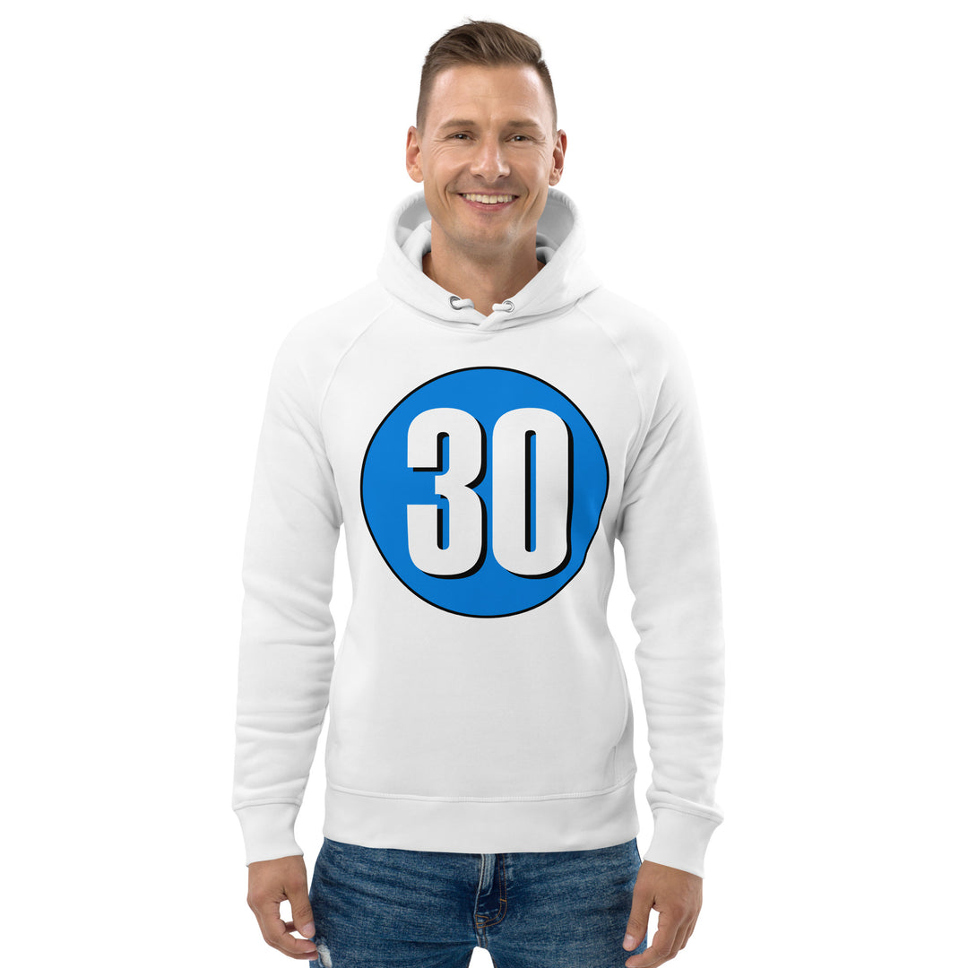 Unisex pullover hoodie: White on Blue 30